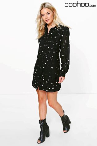 Boohoo Star Print Shirt Dress